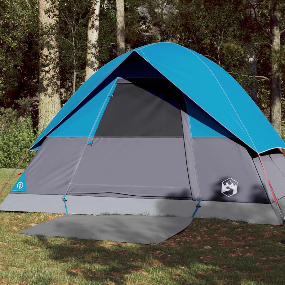 Cort de camping cupolă pentru 3 persoane, albastru, impermeabil