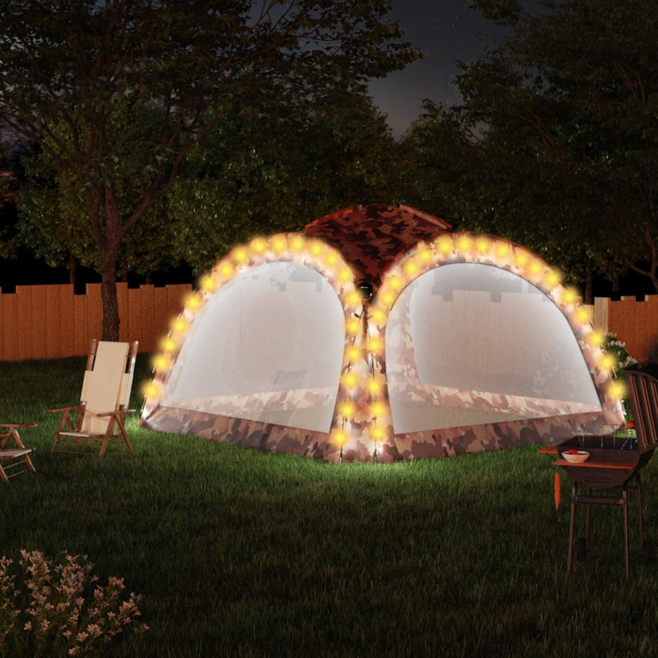 Cort de petrecere cu LED și 4 pereți, camuflaj, 3,6×3,6×2,3 m 36x36x23