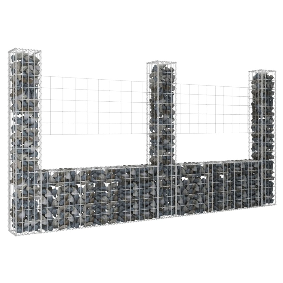 Coș gabion în formă de U cu 3 stâlpi, 260x20x150 cm, fier