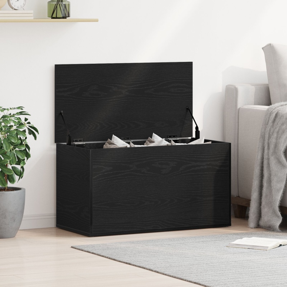 Cufăr de depozitare Negru Stejar 84x42x46 cm din lemn