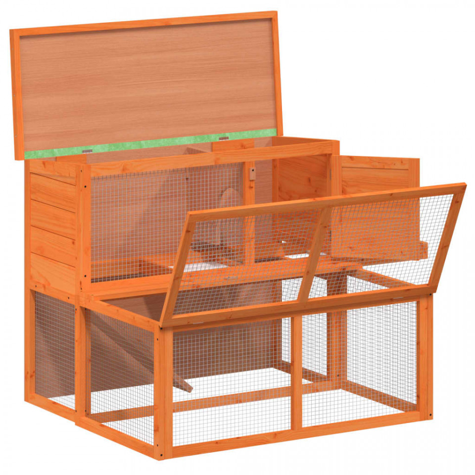 Cușcă pentru iepuri, maro, 102x90x84,5 cm, lemn masiv de pin