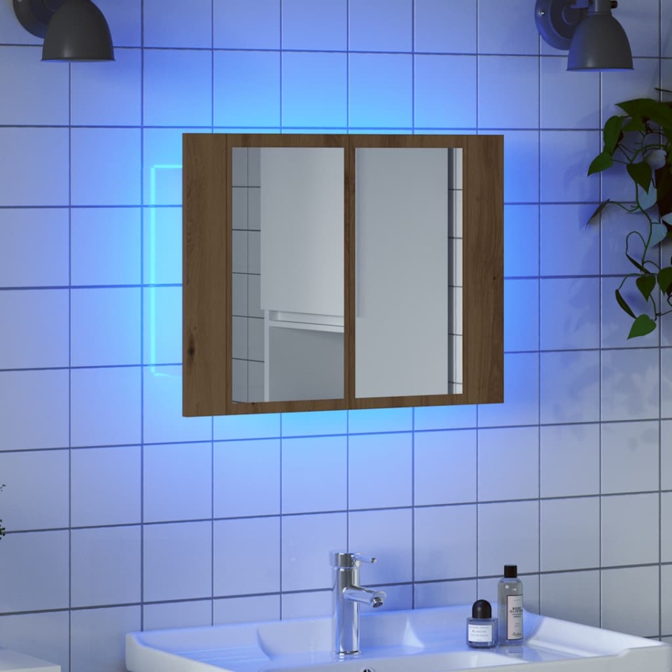 Dulap cu oglindă & LED stejar artizanal 60x12x45 cm lemn