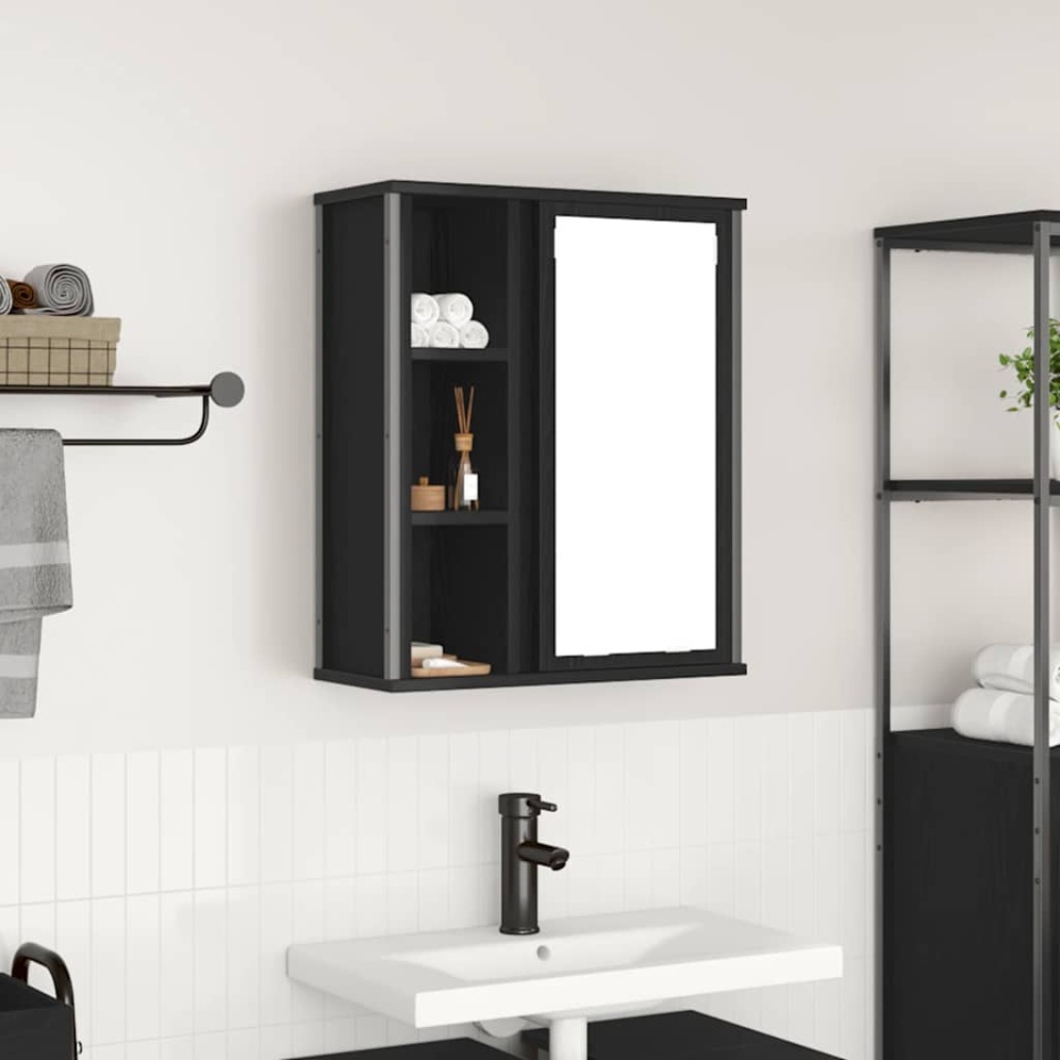 Dulap de baie cu oglindă stejar negru 50x21x60 cm