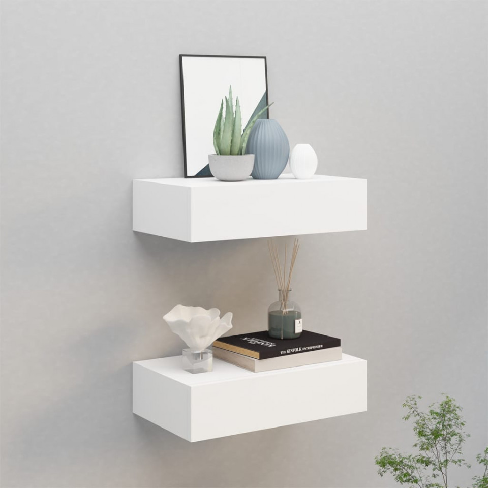 Dulap de perete cu sertare, 2 buc., alb, 40x23,5x10 cm, MDF