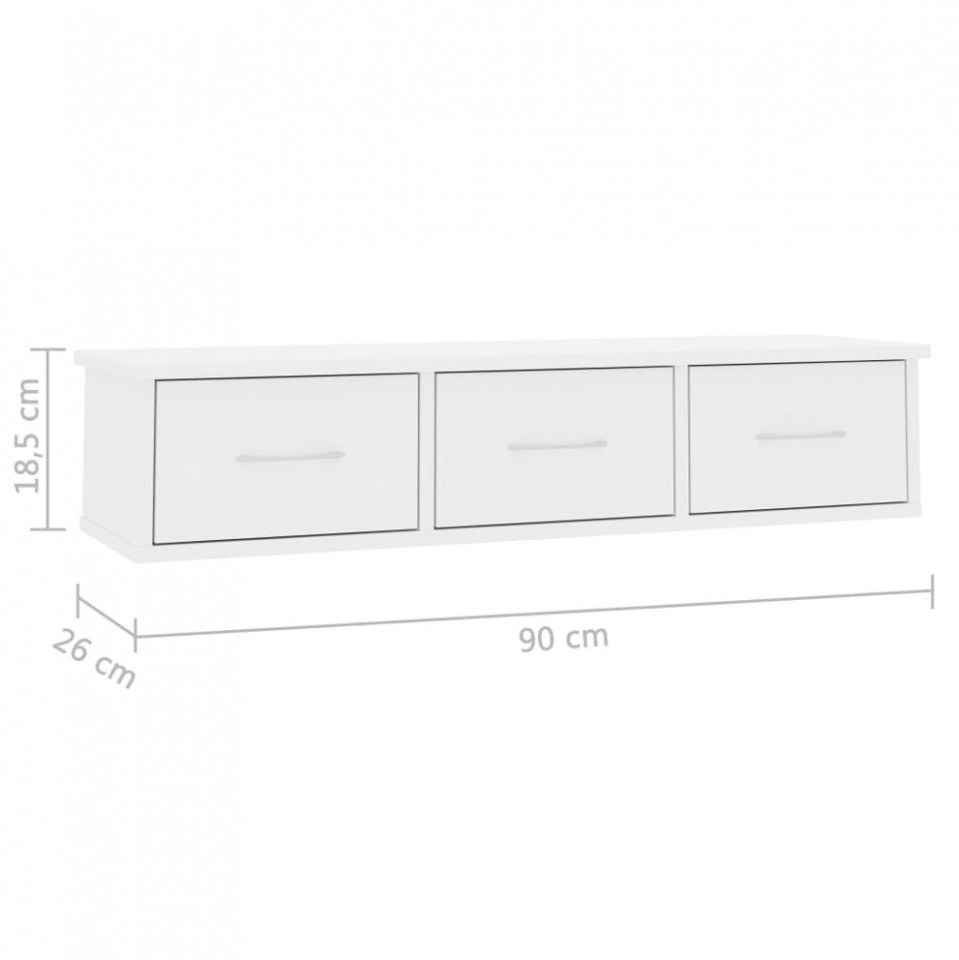 Dulap de perete cu sertare, alb extralucios, 88x26x18,5 cm, PAL