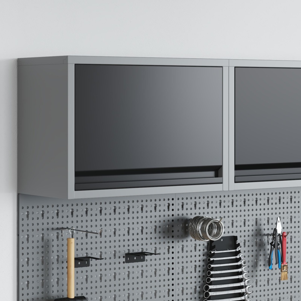 Dulap de Unelte Pe Perete cu Ușă cu Sistem de Ridicare pe Gaz Negru 50x25x35 cm