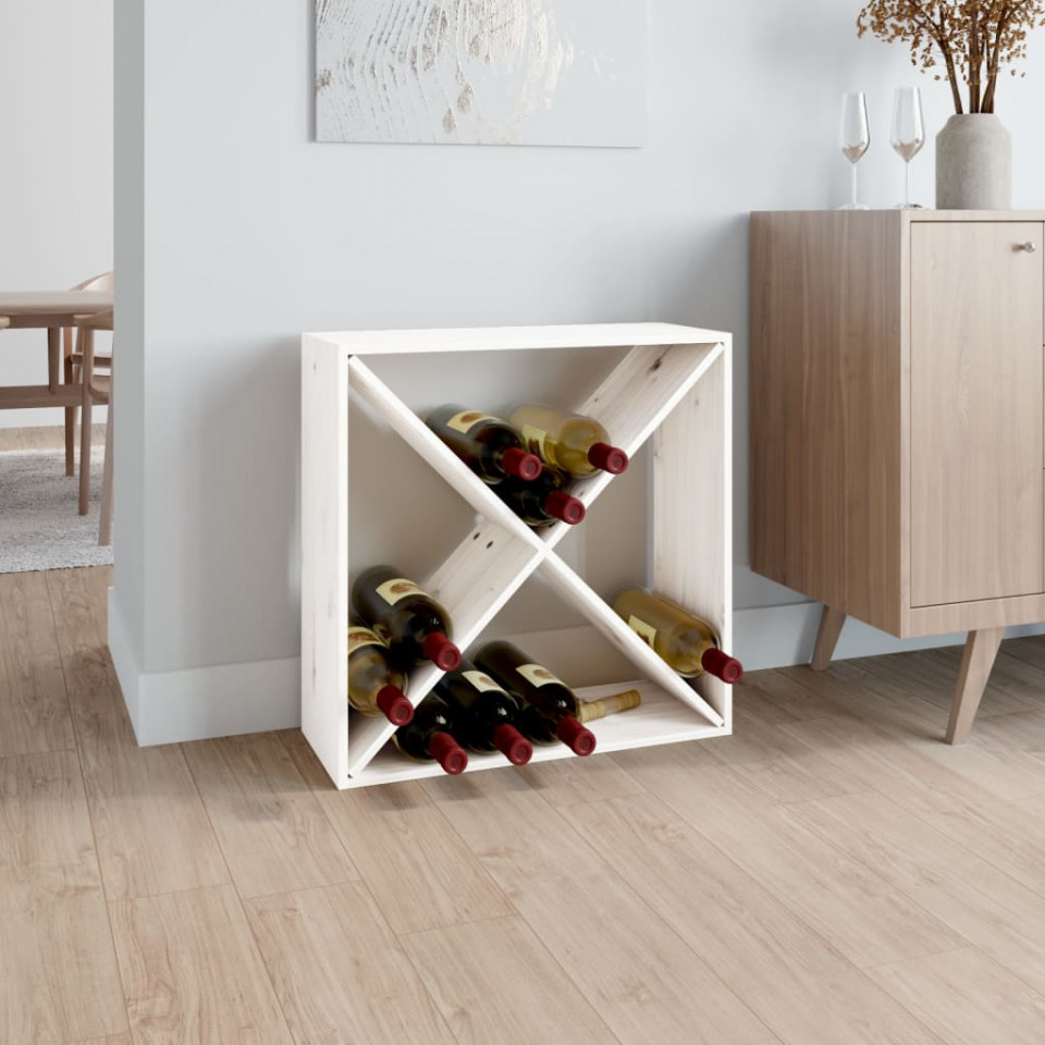 Dulap de vinuri, alb, 62x25x62 cm, lemn masiv de pin