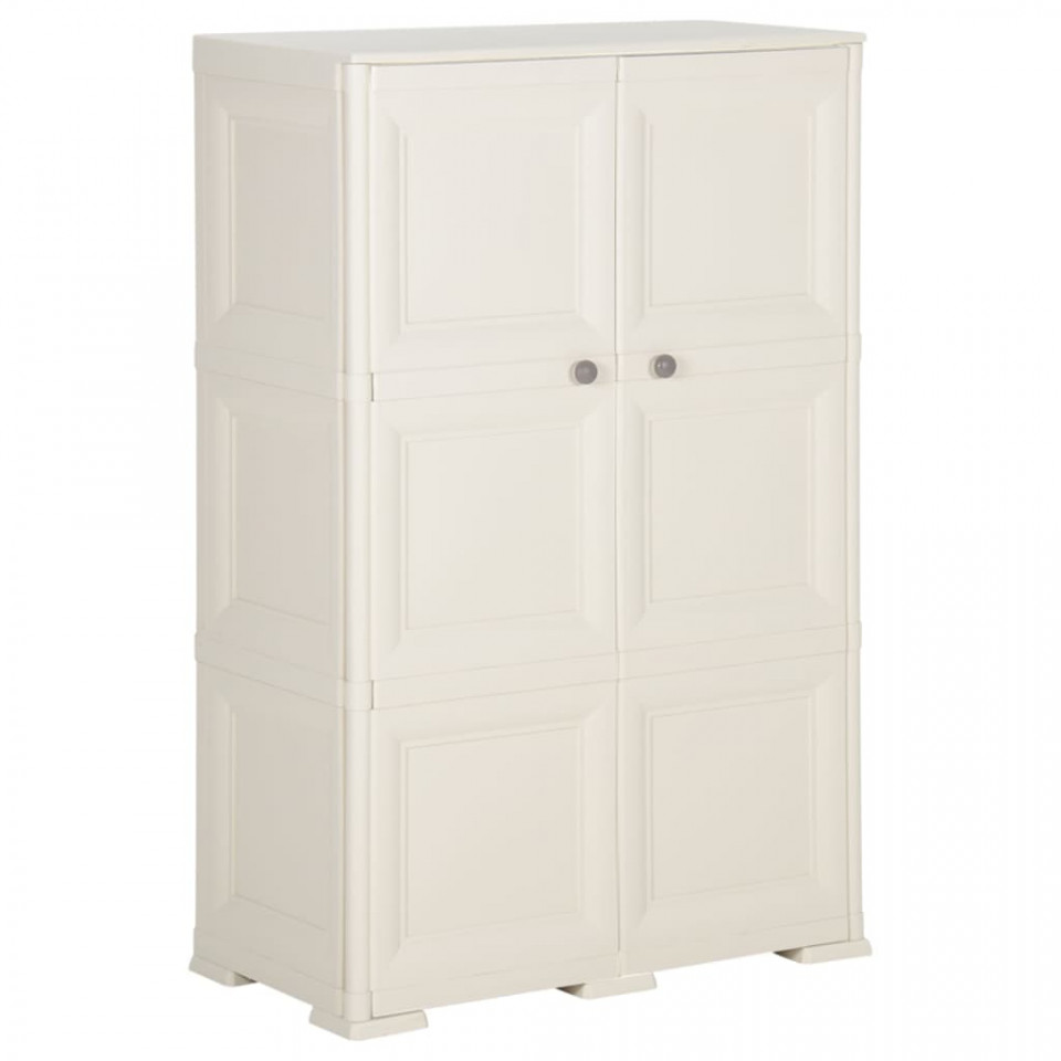 Dulap din plastic, 79x43x125 cm, crem, design de lemn