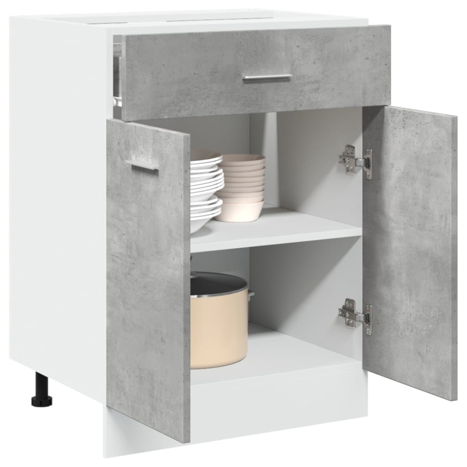 Dulap inferior cu sertar, gri beton, 60 x 46 x 81,5 cm, PAL