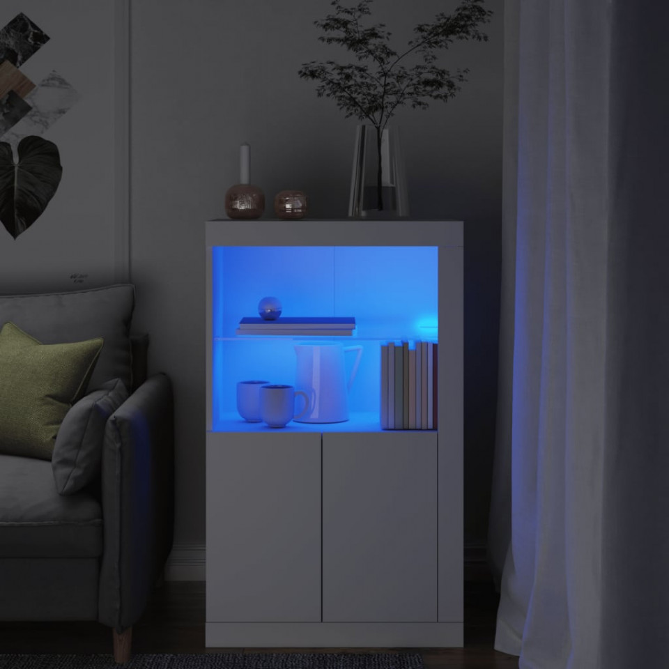 Dulap lateral cu lumini LED, alb, lemn prelucrat