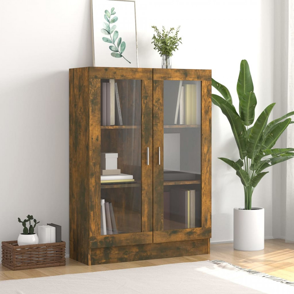 Dulap vitrină, stejar fumuriu, 82,5x30,5x115 cm, lemn prelucrat