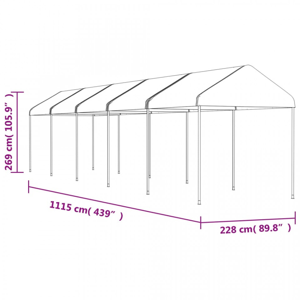 Foișor cu acoperiș, alb, 11,15x2,28x2,69 m, polietilenă