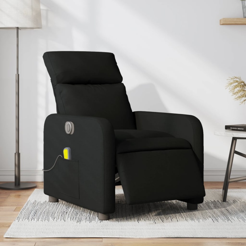 Fotoliu electric de masaj rabatabil, negru, textil