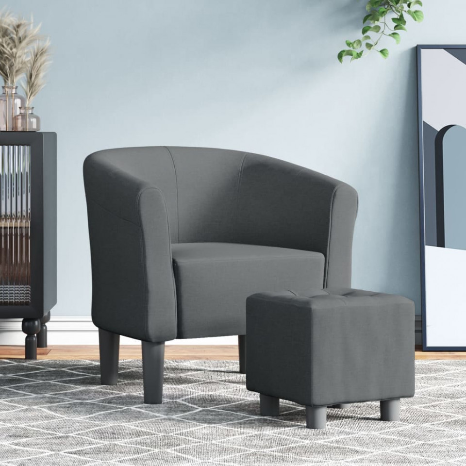 Fotoliu tip cuvă cu taburet, gri închis, material textil