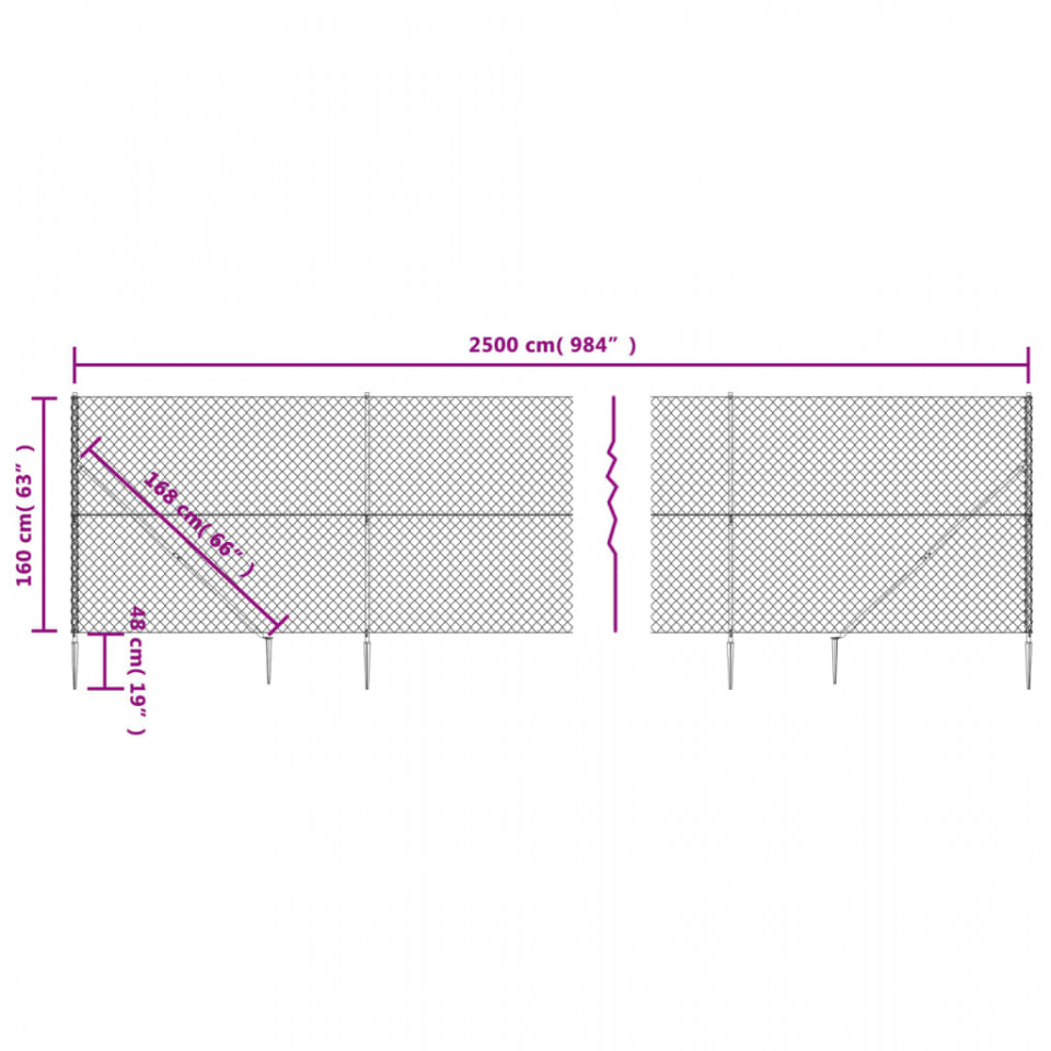 Gard plasă de sârmă cu țăruși de fixare, antracit, 1,6x25 m