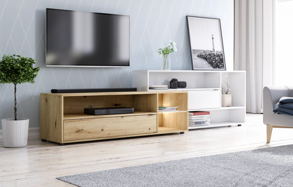 Let's rock tv stand + led oak artisan/white