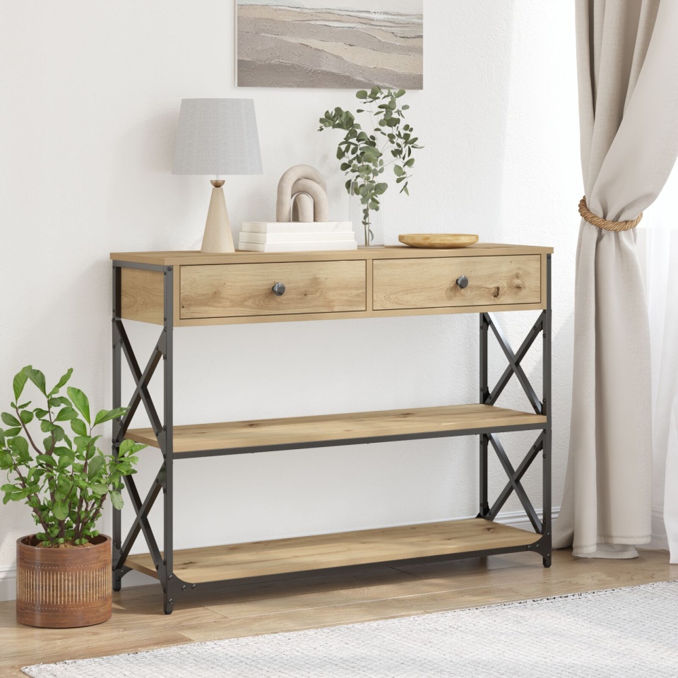Masa de console Artisan Stejar 100x28x75 cm Lemn Compus și Oțel