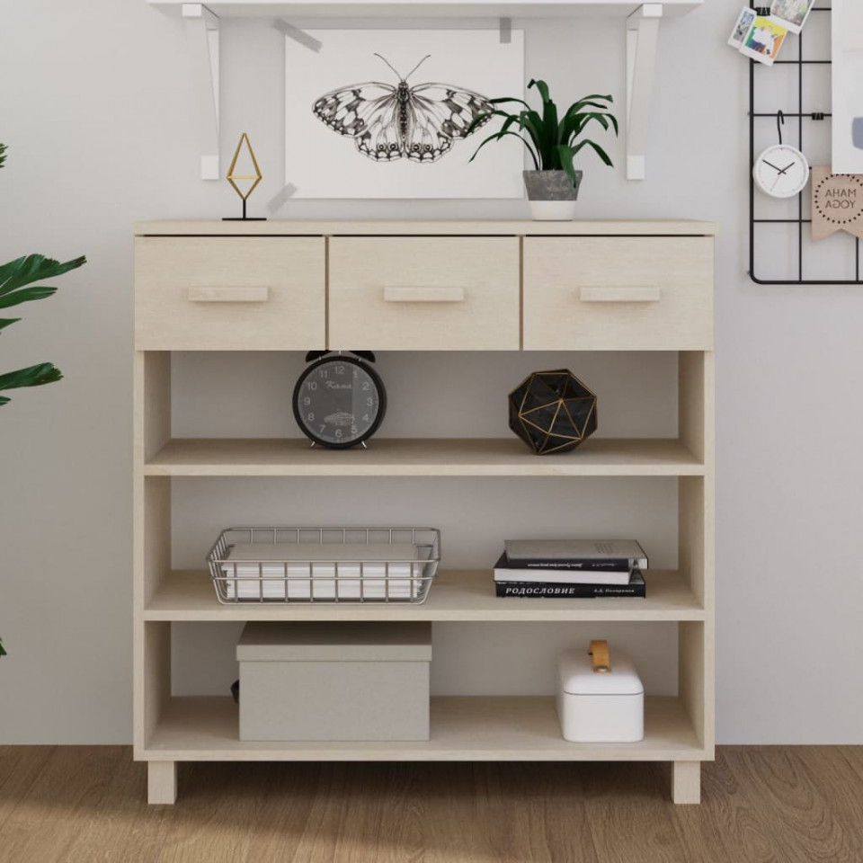 Măsuţă consolă, maro miere, 90x35x90 cm, lemn masiv de pin