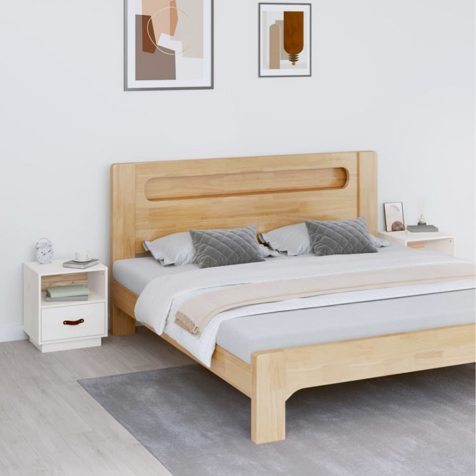 Noptiere, 2 buc, alb, 40x34x45 cm, lemn masiv de pin