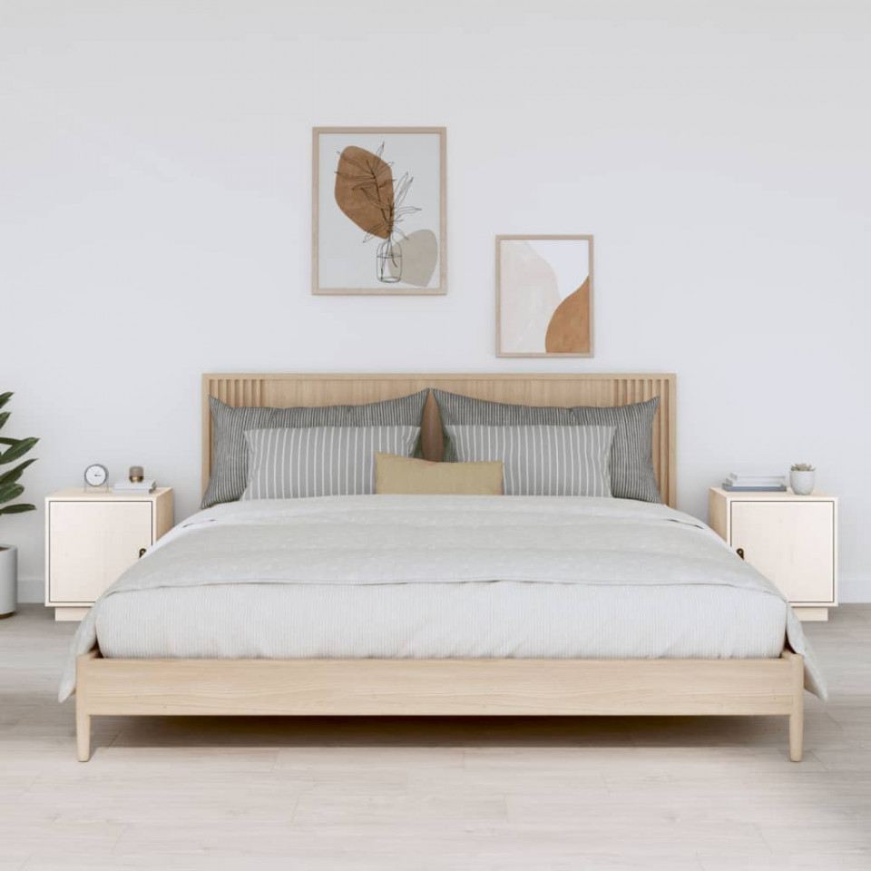 Noptiere, 2 buc., alb, 40x34x45 cm, lemn masiv de pin