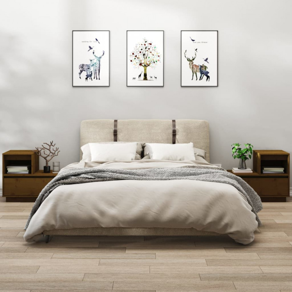 Noptiere, 2 buc, maro miere, 60x34x51 cm, lemn masiv de pin
