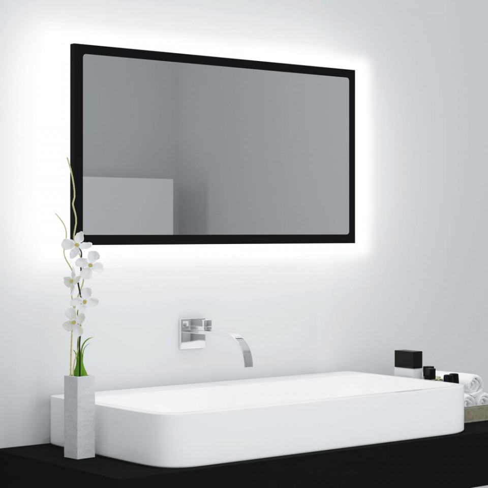 Poza Oglinda de baie cu LED, negru, 80x8,5x37 cm, PAL