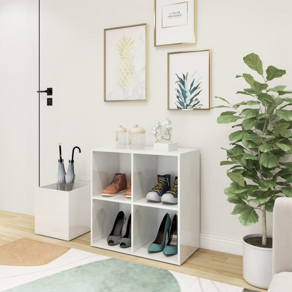 Pantofar de hol, alb extralucios, 105x35,5x70 cm, pal
