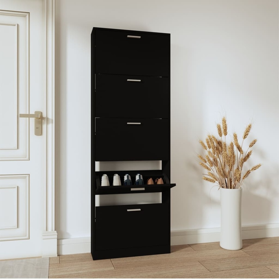 Pantofar, negru, 59x17x169 cm, lemn compozit