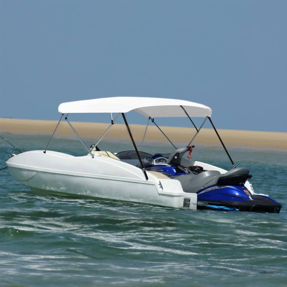 Parasolar barcă Bimini, 4 arcuri, alb, 243 x (230-244) x 137 cm