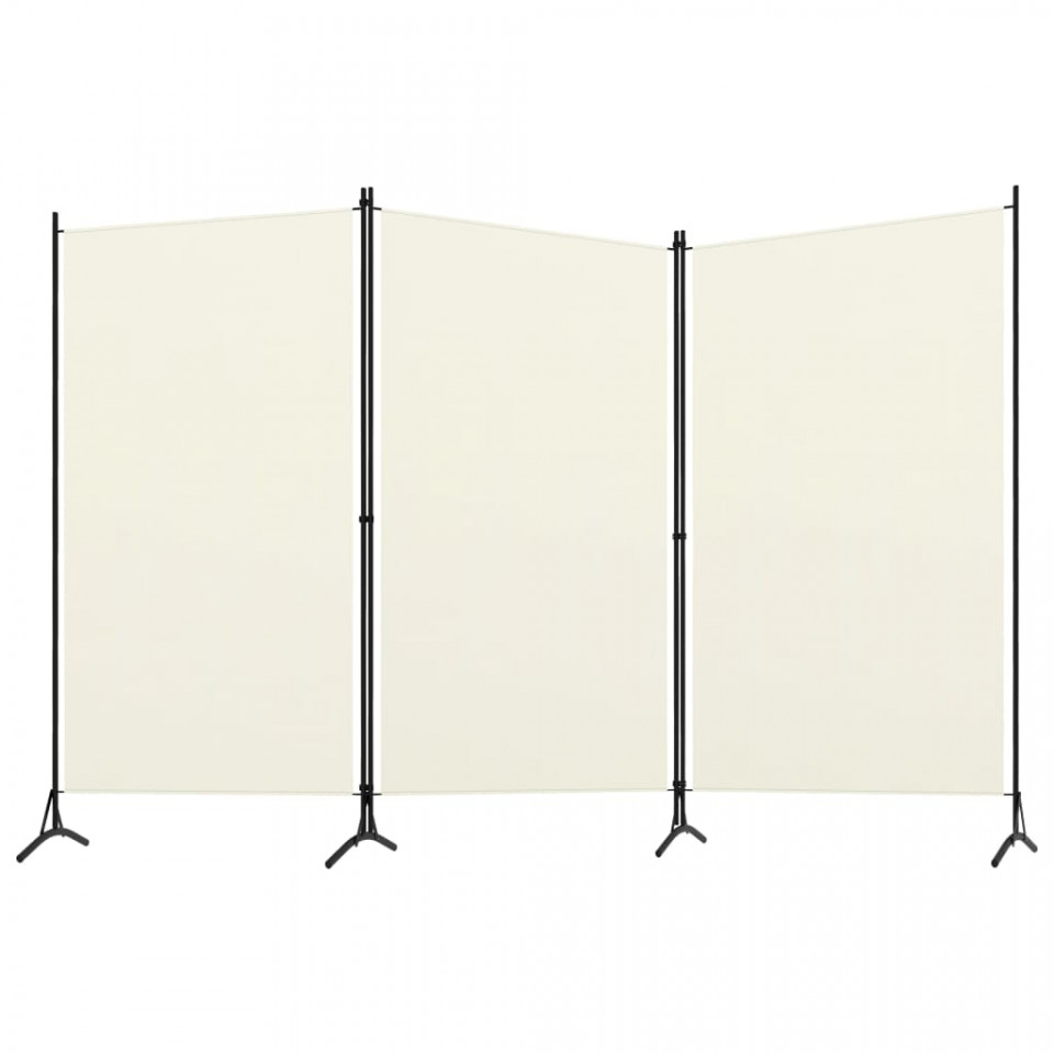 Paravan de cameră cu 3 panouri, crem, 260 x 180 cm, textil