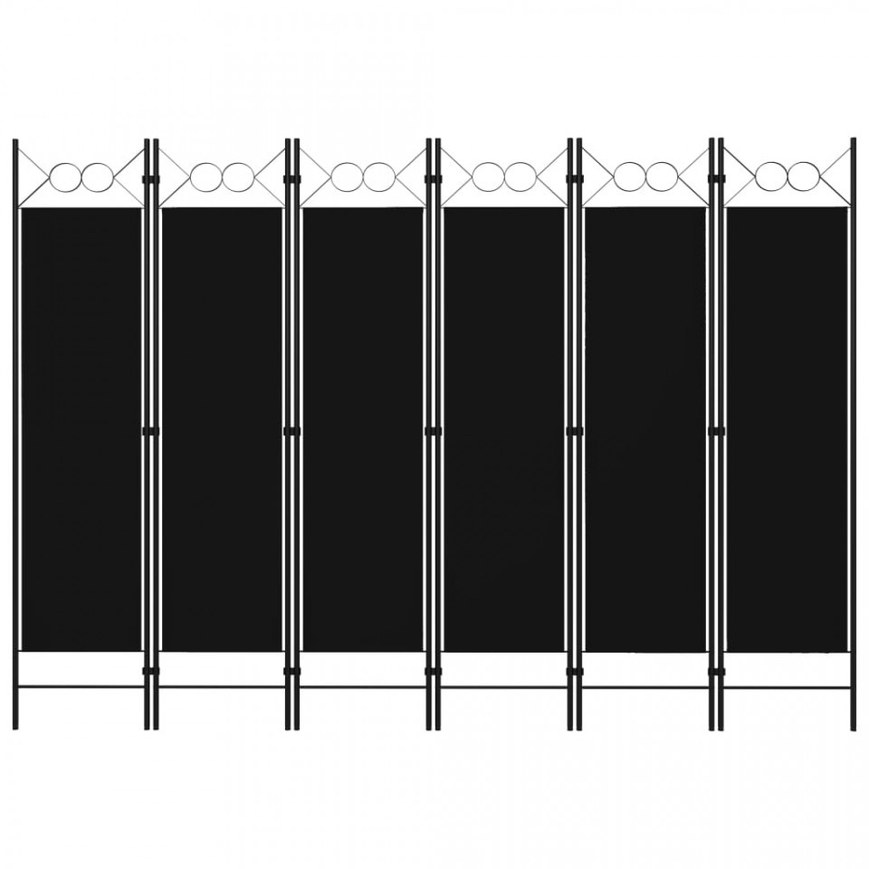 Paravan de cameră cu 6 panouri, negru, 240 x 180 cm