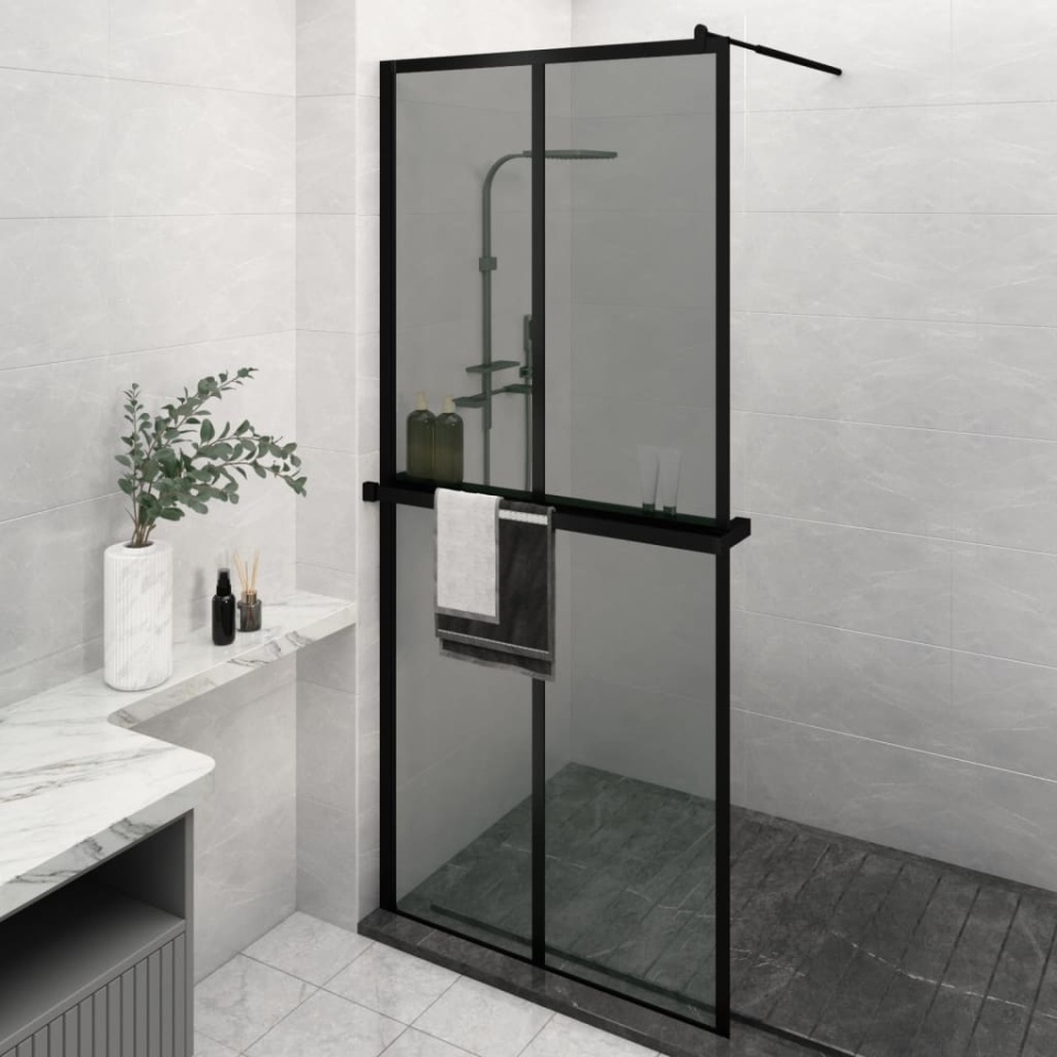 Paravan duș walk-in cu raft negru 100x195cm sticlă ESG/aluminiu