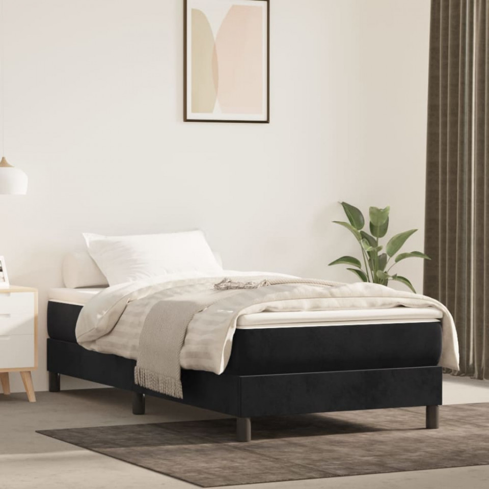 Pat box spring cu saltea, negru, 80x200 cm, catifea