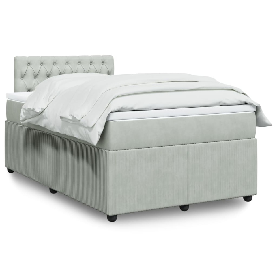 Pat continental cu saltea, gri deschis, 120x200 cm, catifea
