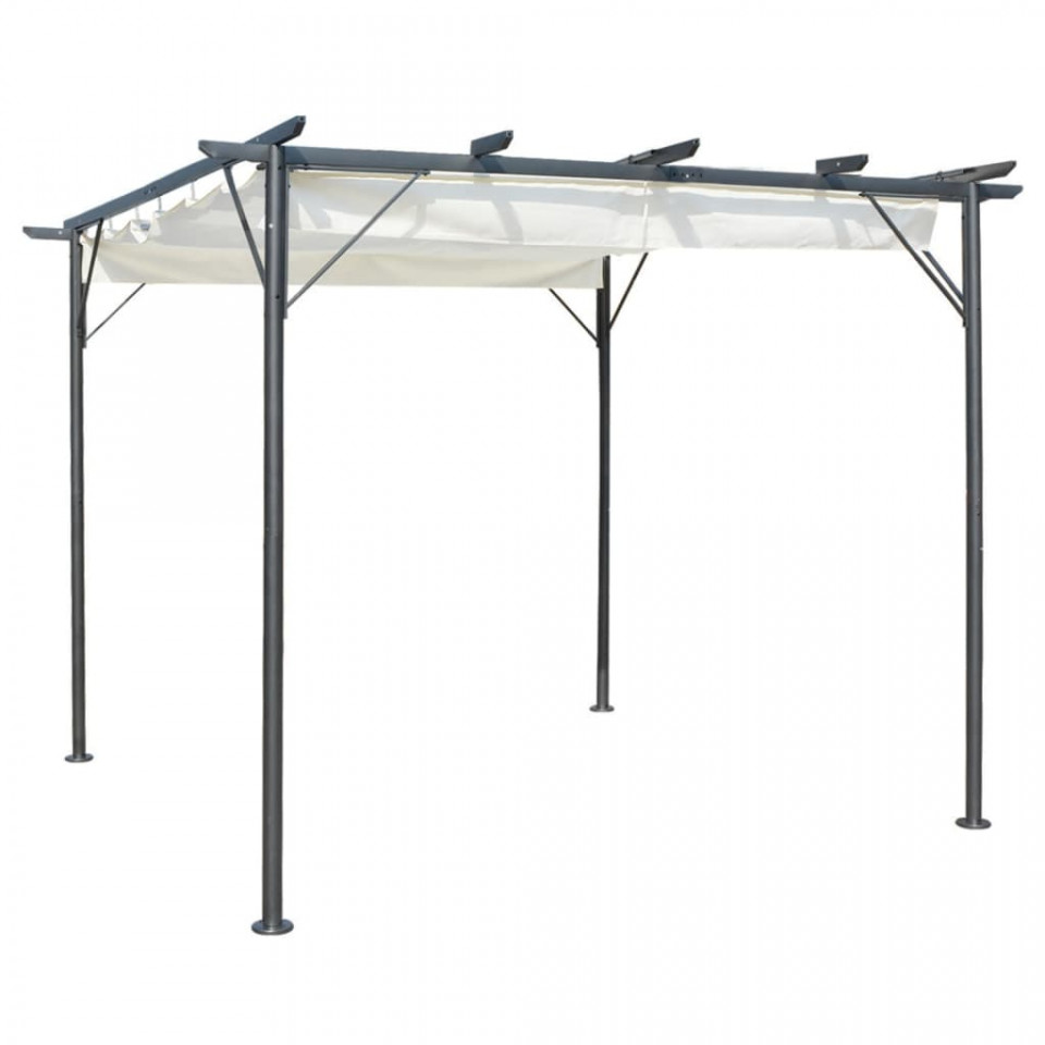 Pergolă cu acoperiș retractabil, alb crem, 3 x 3 m, oțel