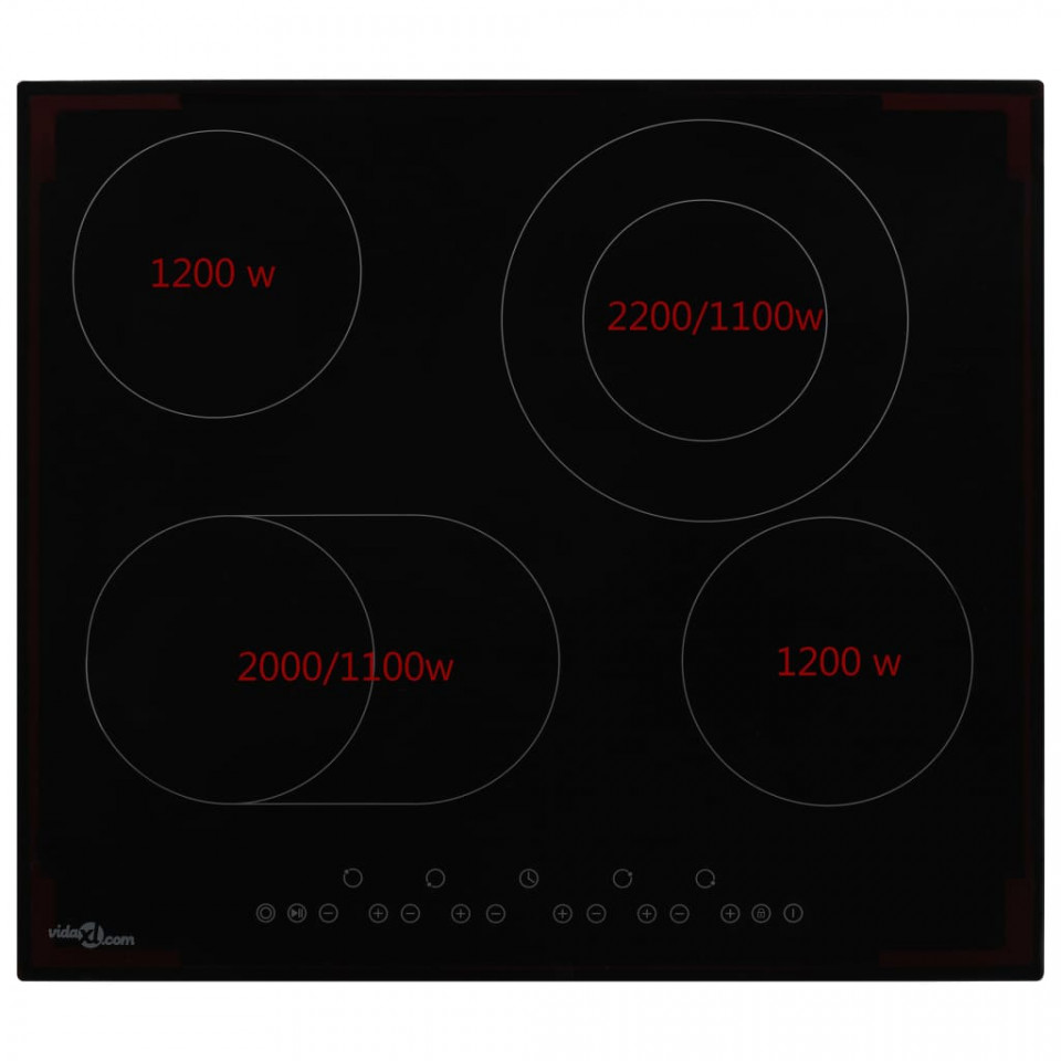 Plită ceramică cu 4 arzătoare, control tactil, 6600 W