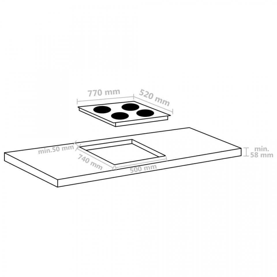 Plită inducție 4 arzătoare control tactil, sticlă 77 cm 7000 W