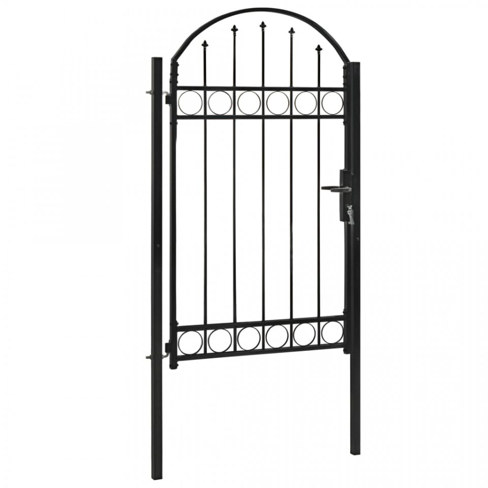 Poartă de gard cu arcadă, negru, 100 x 175 cm, oțel