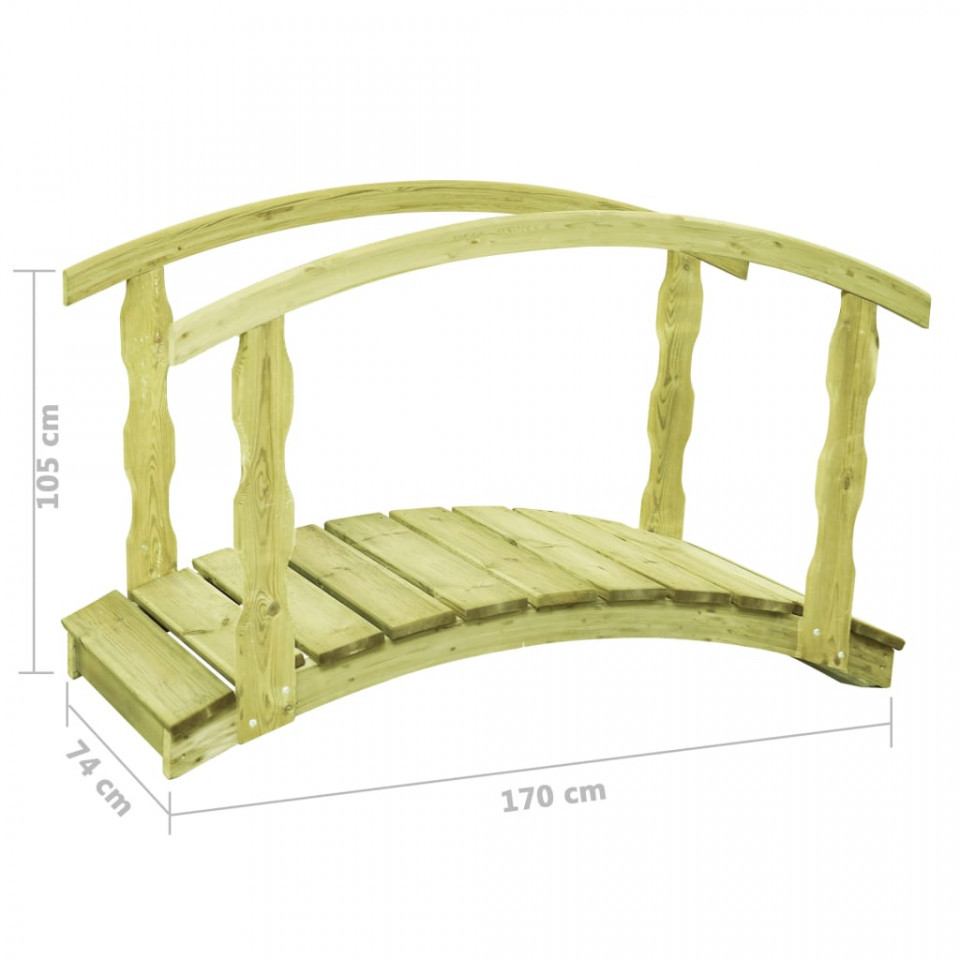 Pod de grădină cu balustradă, 170x74x105 cm, lemn de pin tratat