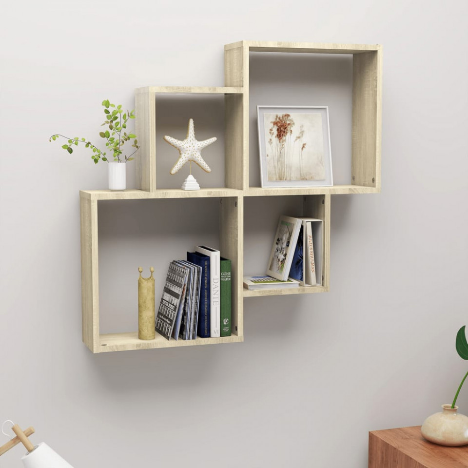 Raft de perete cub, stejar sonoma, 80x15x78,5cm, lemn prelucrat