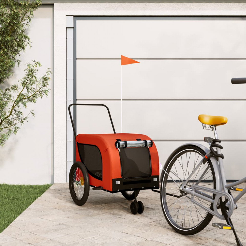 Remorcă de bicicletă câini portocaliu&negru textil oxford&fier