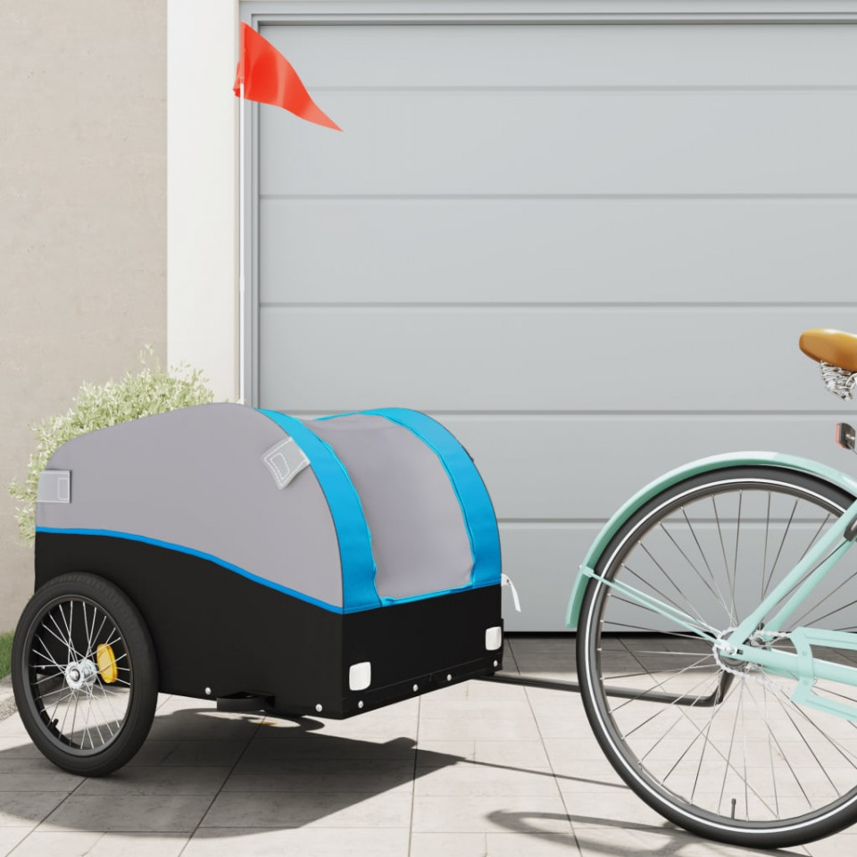 Remorcă de marfă pentru biciclete negru & albastru 45 kg fier