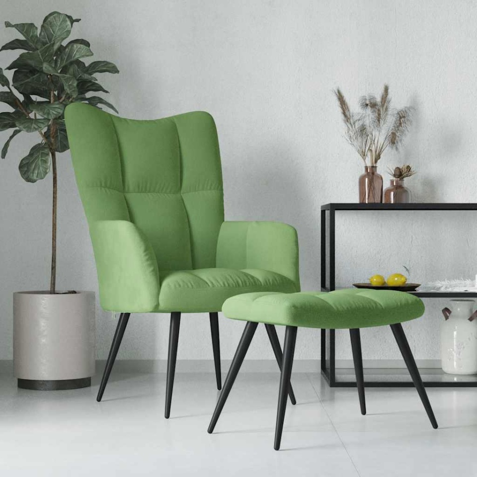 Scaun de relaxare cu taburet, verde deschis, catifea
