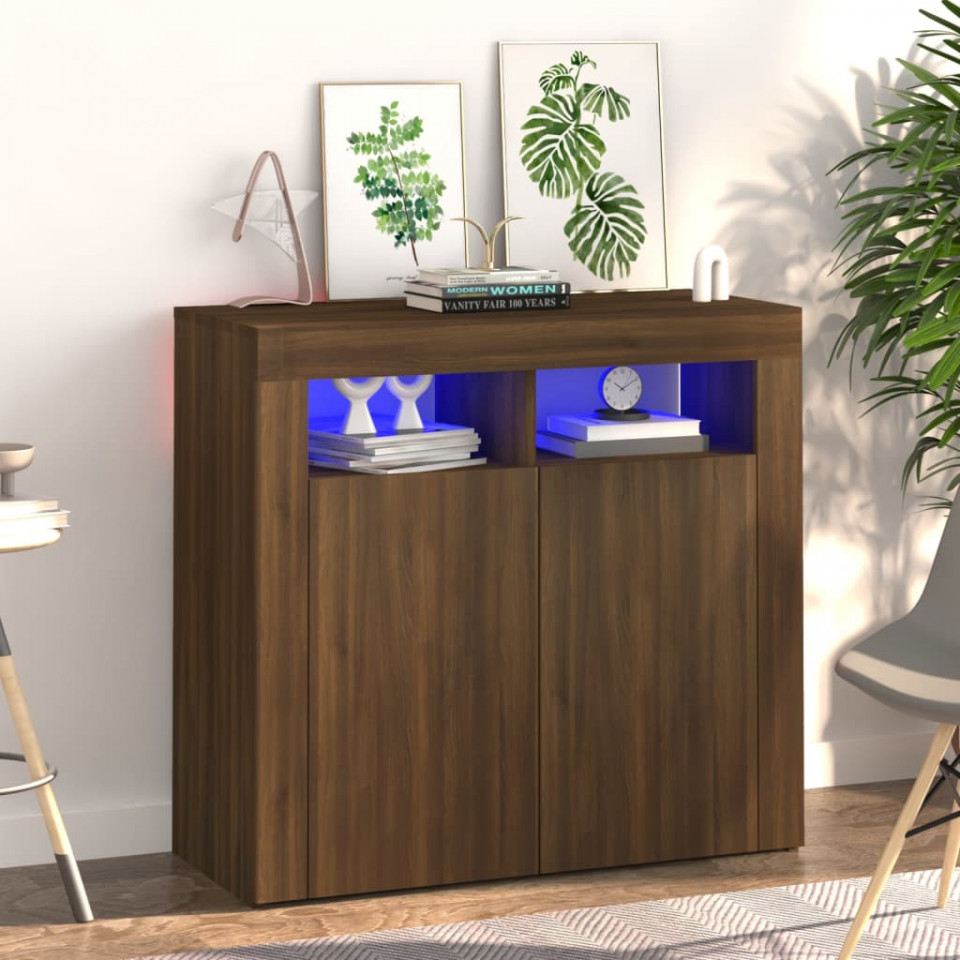 Servantă cu lumini led, stejar maro, 80x35x75 cm