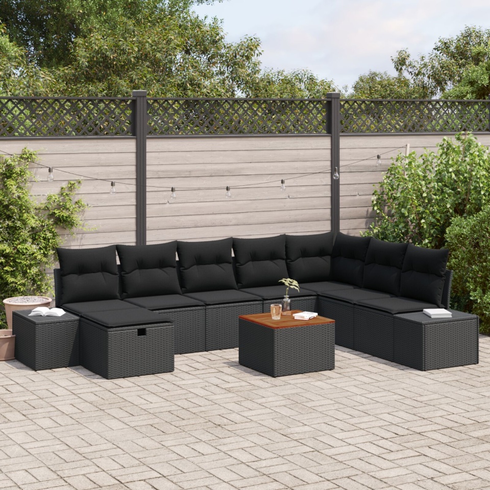Set de canapele pentru grădină Set de 9 Negru Ratan