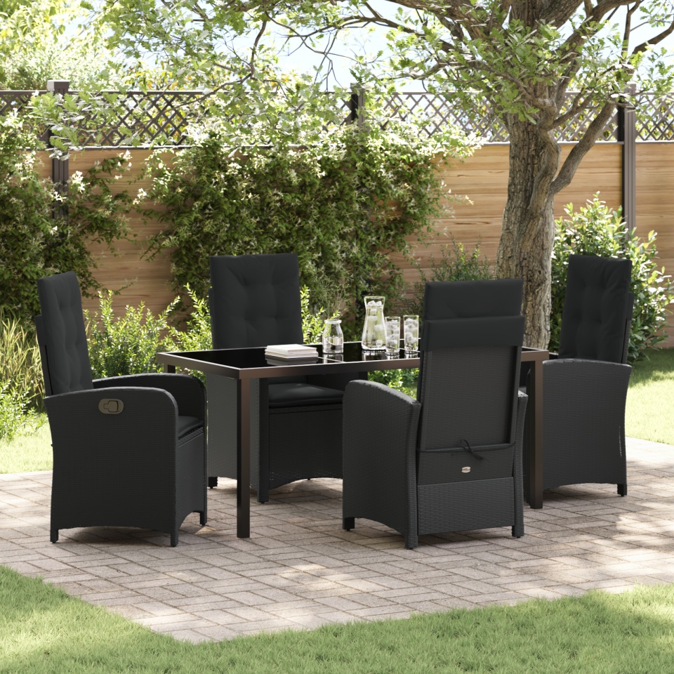 Set de Dining pentru Grădină de 5 Piese cu Perne Negru Rattan Polimeric