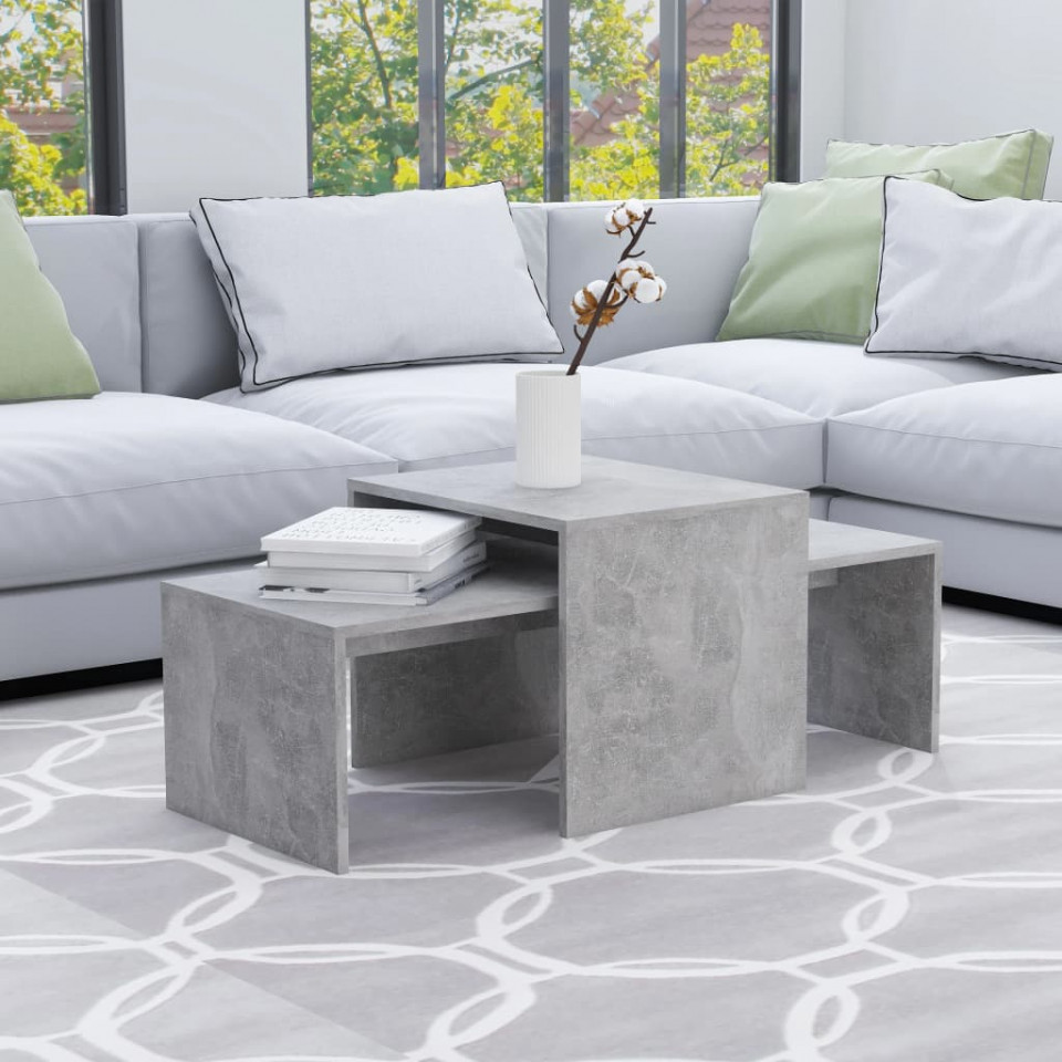 Set măsuțe de cafea, gri beton, 100x48x40 cm, pal