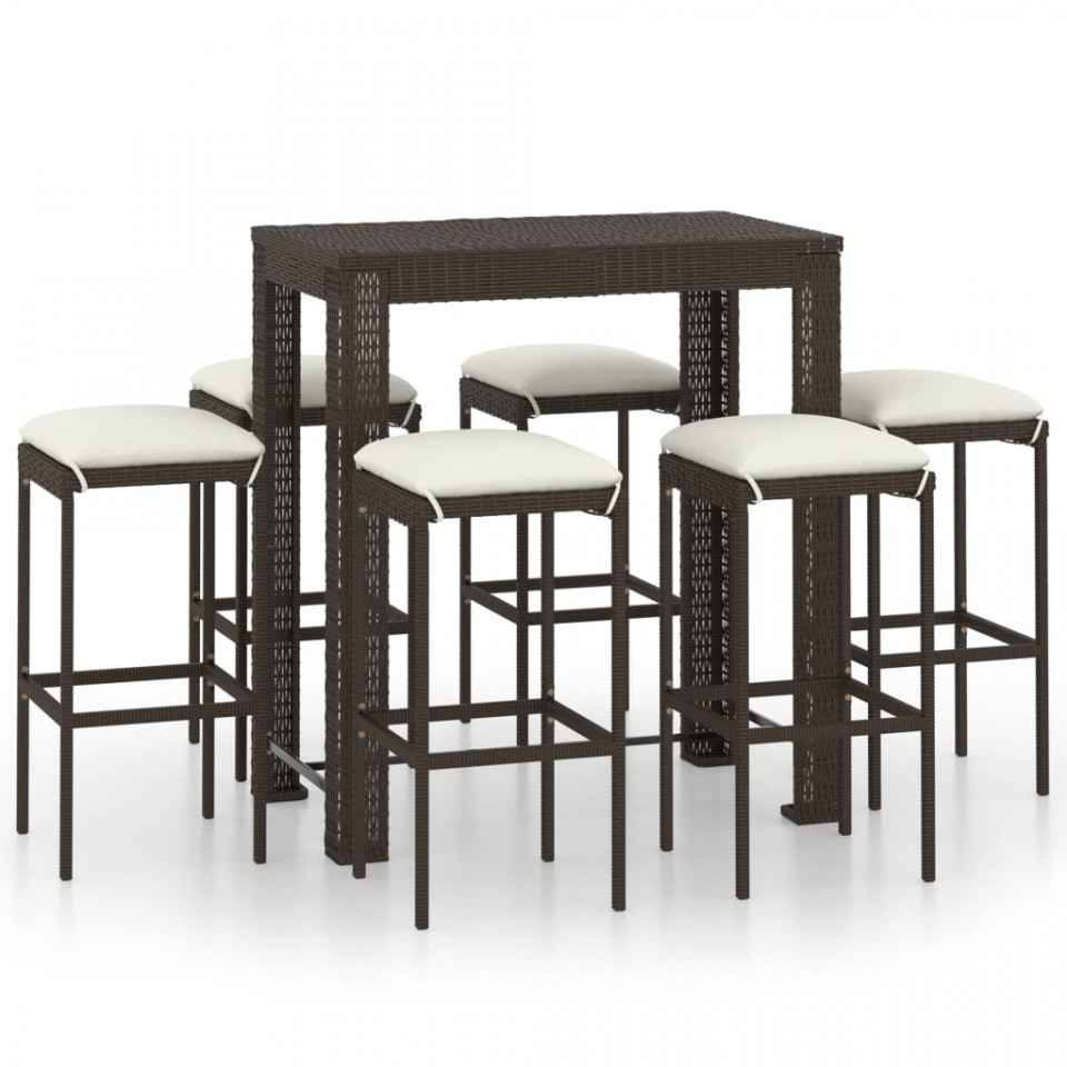 Set Mobilier Bar De Gradina Cu Perne 7 Piese Maro Poliratan