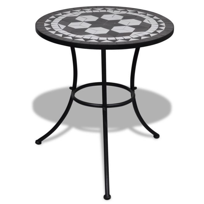 Set mobilier bistro, 3 piese, negru/alb, plăci ceramice