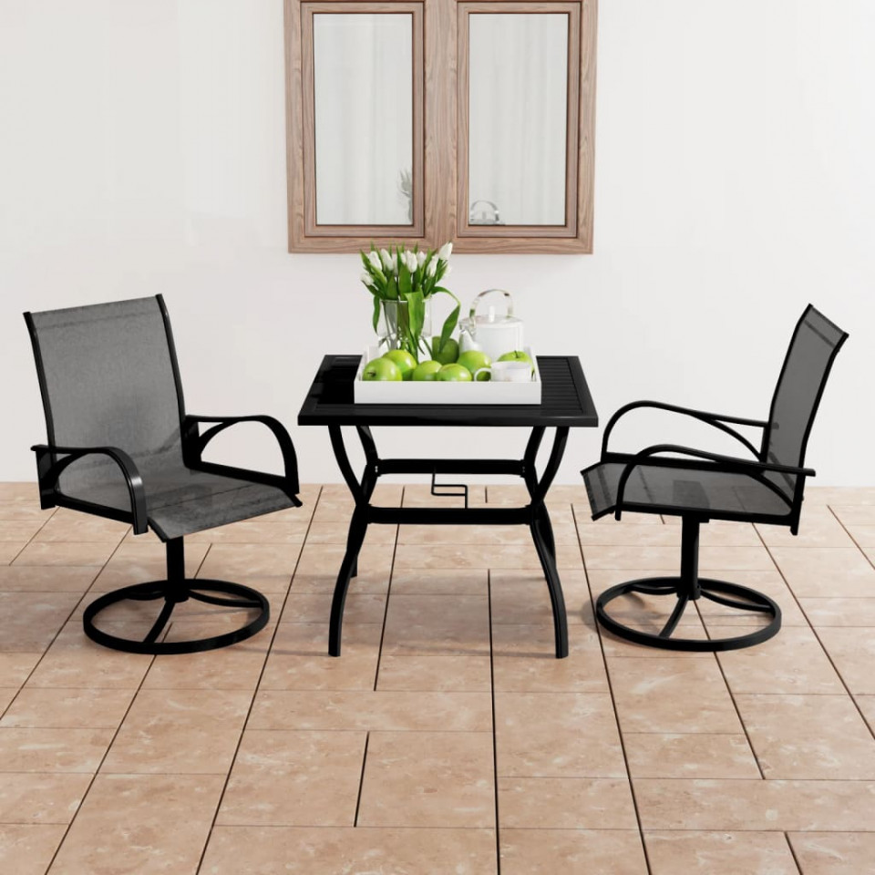 Set mobilier de grădină, 3 piese, textilenă și oțel